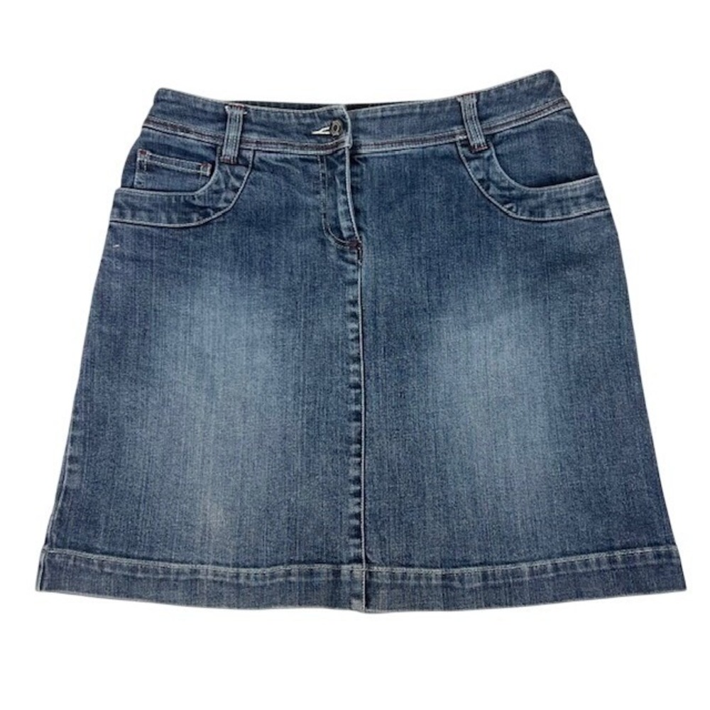 Boden‎ Womens Blue Denim Mini Skirt Medium Wash Contrast Stitch Size 10R